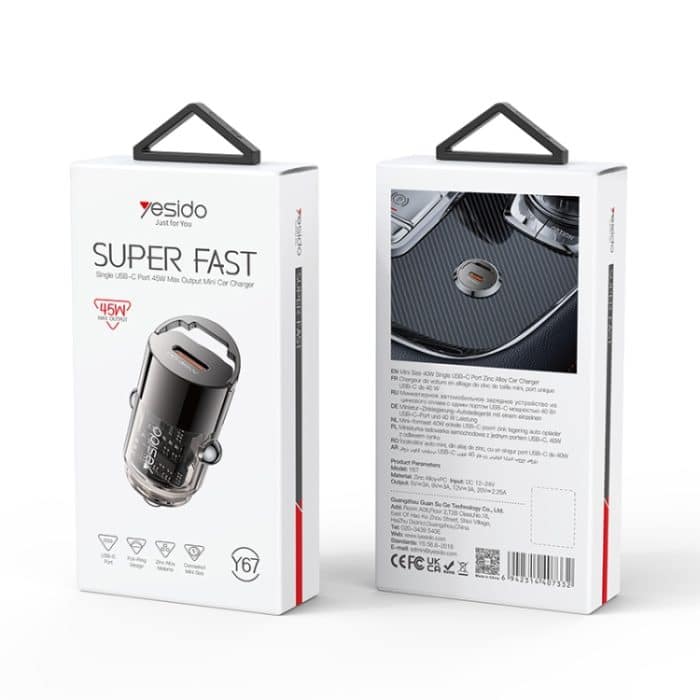Yesido Y67 PD45W Einzelnes USB-C / Typ-C Mini-Autoladegerät aus Zinklegierung, Y67 – Bild 7