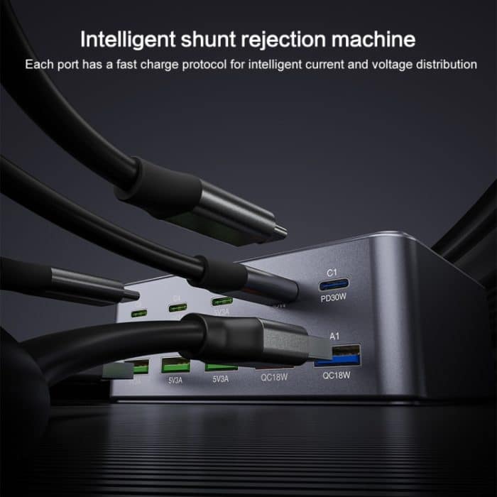 HW33 100W Typ-C + USB 10-Port Desktop-Schnellladegerät, US Plug, UK Plug, EU Plug, AU Plug – Bild 6
