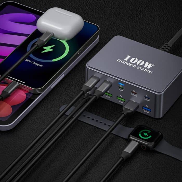 HW33 100W Typ-C + USB 10-Port Desktop-Schnellladegerät, US Plug, UK Plug, EU Plug, AU Plug – Bild 8