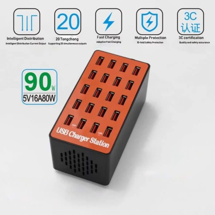 WLX-A5 90 W 20 Ports USB Automatische Zuweisung Intelligente Ladestation mit Kontrollleuchte, WLX-A5 US Plug, WLX-A5 EU Plug, WLX-A5 UK Plug, WLX-A5 AU Plug – Bild 4