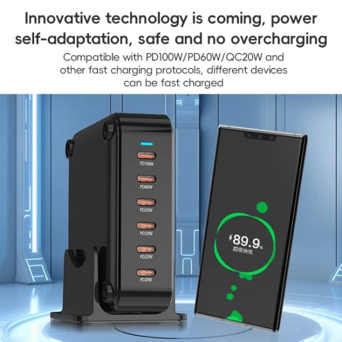 240 W GaN 6-Port USB-C/Typ-C Multi-Sharing-Tischladegerät, US Plug, EU Plug, UK Plug, AU Plug – Bild 5