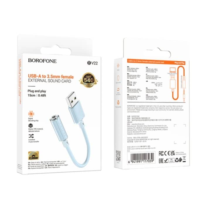 Borofone BV22 USB auf 3,5 mm externe Soundkarte, BV22 Blue, BV22 White – Bild 3