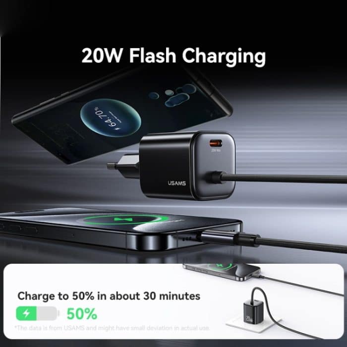 USAMS CC261 20W GaN Mini Typ-C / USB-C Dual Port Schnellladegerät mit Kabel, CC261 – Bild 4