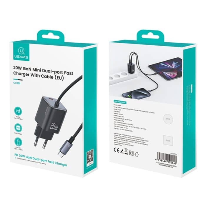 USAMS CC261 20W GaN Mini Typ-C / USB-C Dual Port Schnellladegerät mit Kabel, CC261 – Bild 8