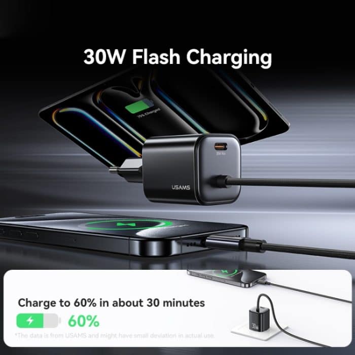 USAMS CC264 30W GaN Mini Typ-C / USB-C Dual Port Schnellladegerät mit Kabel, CC264 – Bild 4