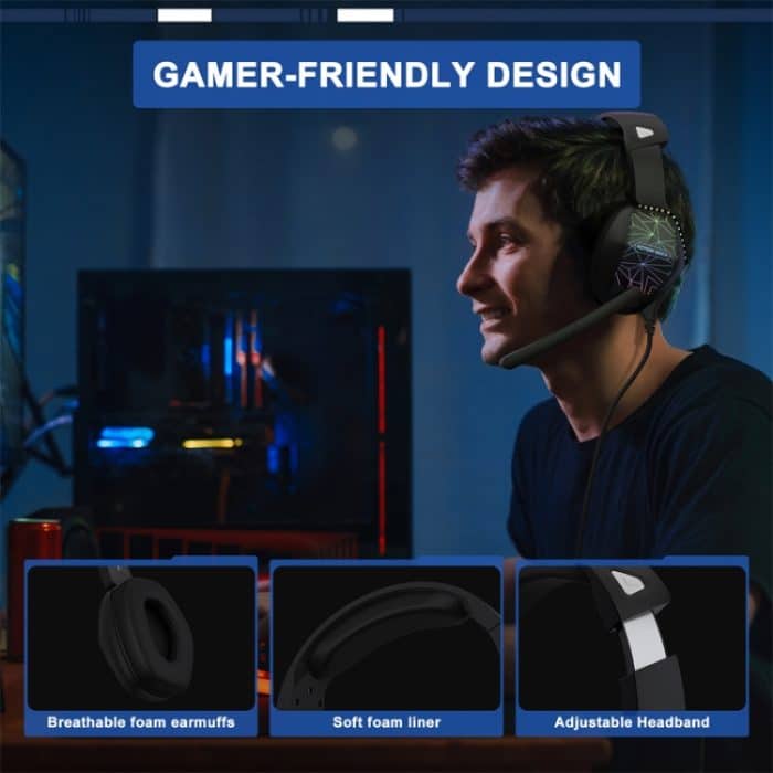 KOTION EACH G6000 On-Ear-Gaming-Headset mit Mikrofon, Länge: ca. 2,1 m, G6000 – Bild 4