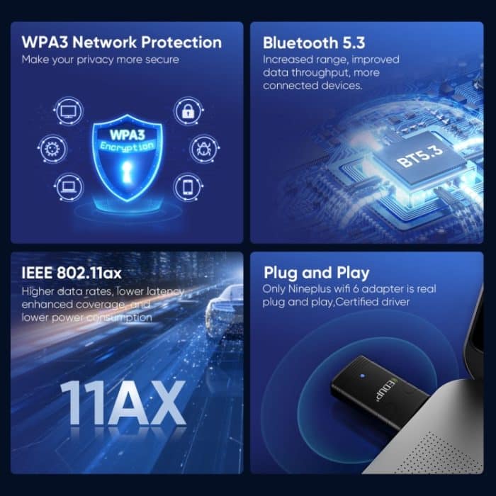 EDUP EP-AX910 900Mbps WiFi 6 Bluetooth 5,3 USB WiFi Adapter Dual-Band Drahtlose Netzwerkkarte, EP-AX910 – Bild 6