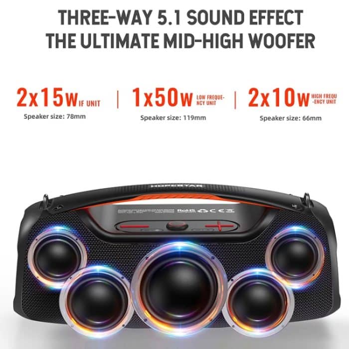 HOPESTAR A60 100W Tragbarer, wasserdichter IPX6-Bluetooth-Lautsprecher für den Außenbereich mit Mikrofon – Bild 2