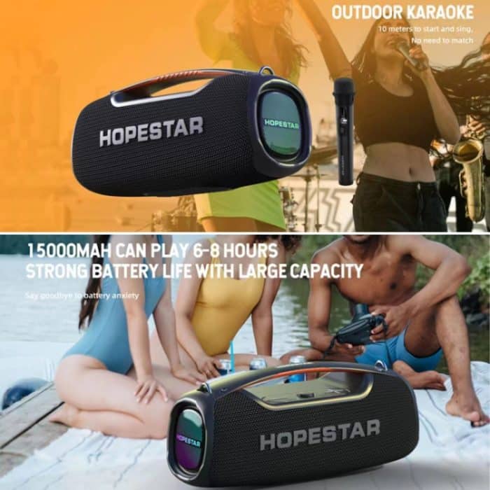 HOPESTAR A60 100W Tragbarer, wasserdichter IPX6-Bluetooth-Lautsprecher für den Außenbereich mit Mikrofon – Bild 7