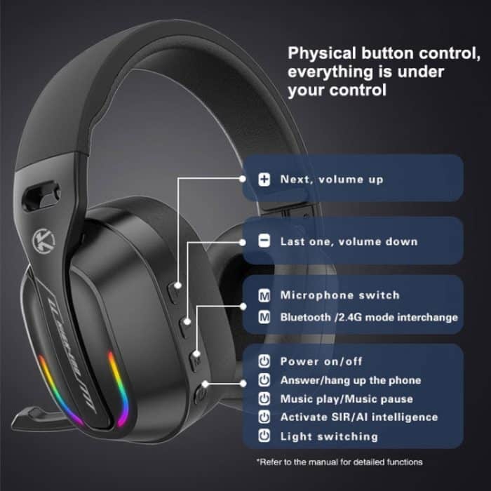 Bluetooth 5.4 Kopfmontiertes RGB-kabelloses Bluetooth-Gaming-Headset, B500 – Bild 4
