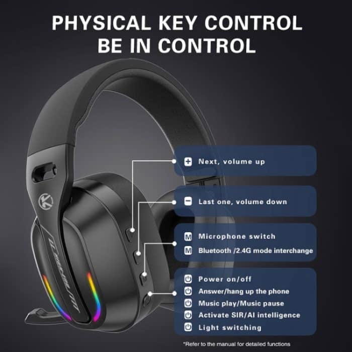 Bluetooth 5.4 Kopfmontiertes RGB-Kabelloses Bluetooth-Gaming-Headset mit Sender, GT100 – Bild 9