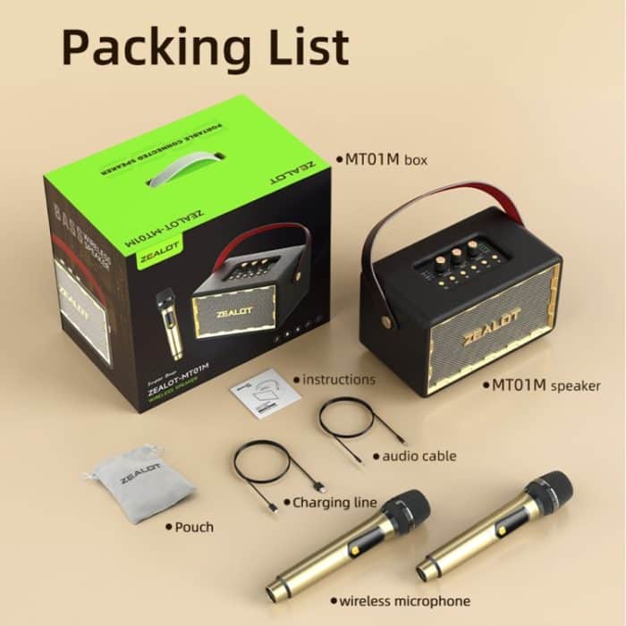 Zealot MT01M Retro Card Tragbarer kabelloser Bluetooth-Lautsprecher mit zwei Mikrofonen, MT01 + 2 Mic – Bild 11