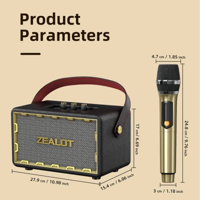 Zealot MT01M Retro Card Tragbarer kabelloser Bluetooth-Lautsprecher mit zwei Mikrofonen, MT01 + 2 Mic – Bild 10