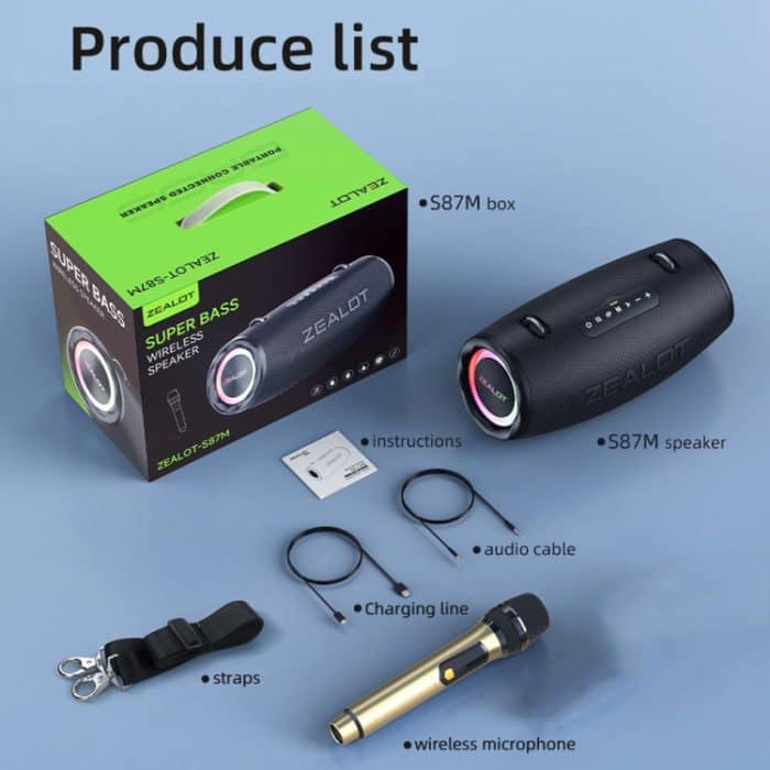 Zealot S87M 80W Tragbarer RGB-Bluetooth-Außenlautsprecher mit Mikrofon, S87 + 1 Mic – Bild 12