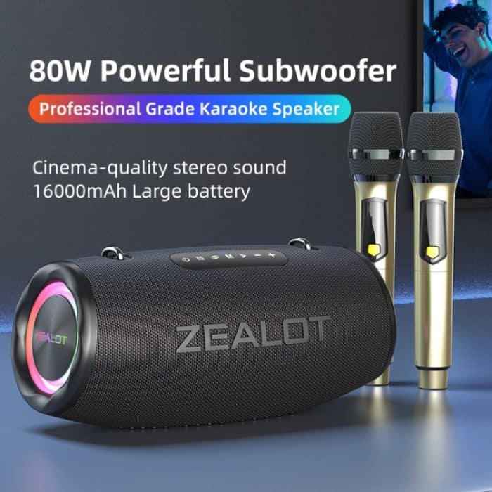 Tragbarer RGB-Bluetooth-Lautsprecher Zealot S87M 80 W für den Außenbereich mit zwei Mikrofonen, S87 + 2 Mic – Bild 2