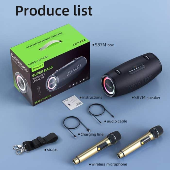 Tragbarer RGB-Bluetooth-Lautsprecher Zealot S87M 80 W für den Außenbereich mit zwei Mikrofonen, S87 + 2 Mic – Bild 12