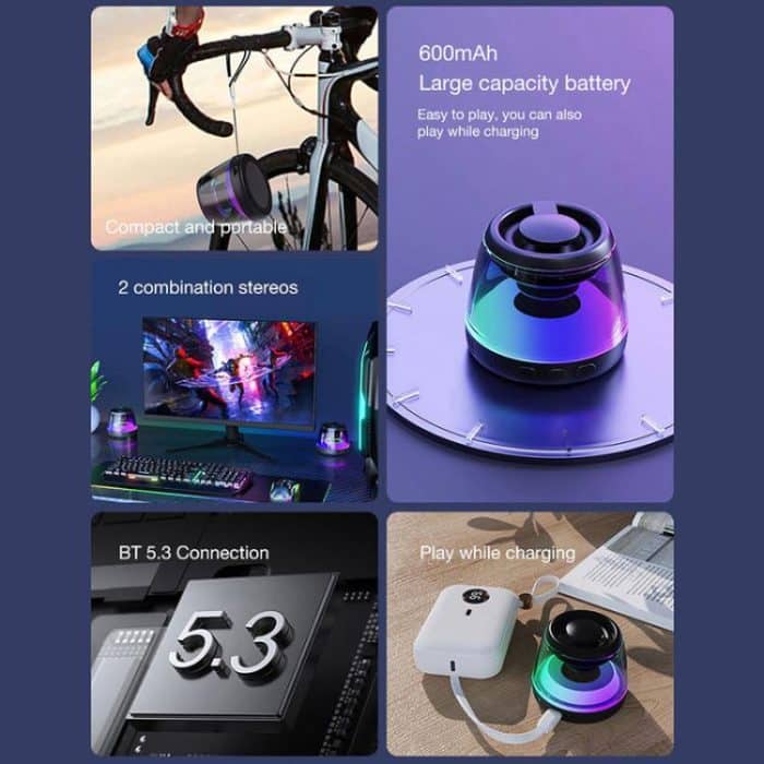 M2 Tragbarer intelligenter Bluetooth-Lautsprecher mit RGB-Licht, magnetischer Lautsprecher, Telefonhalter, M2(Black), M2(White) – Bild 5