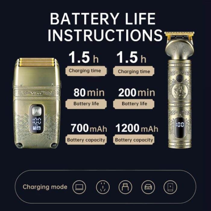 VGR V-649 Elektrisches Haarschneide- und Rasierset mit USB-Digitalanzeige, V-649 – Bild 5