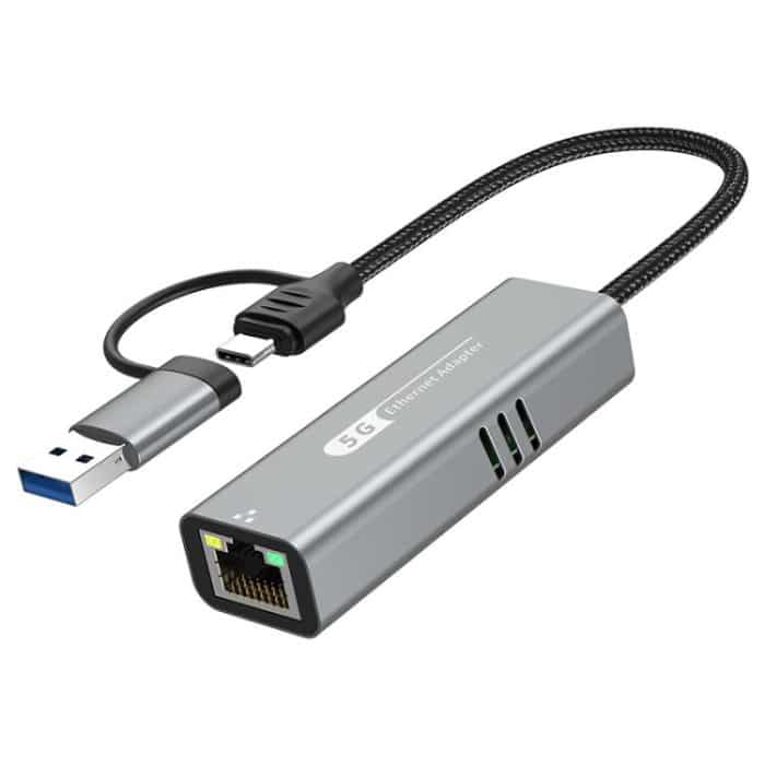 USB-C / Typ-C und USB3.0 auf RJ45 5G Gigabit Kabelgebundener Ethernet-Netzwerkadapter, USB-C / Type-C and USB3.0 to RJ45 Adapter – Bild 1
