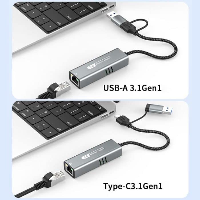 USB-C / Typ-C und USB3.0 auf RJ45 5G Gigabit Kabelgebundener Ethernet-Netzwerkadapter, USB-C / Type-C and USB3.0 to RJ45 Adapter – Bild 4