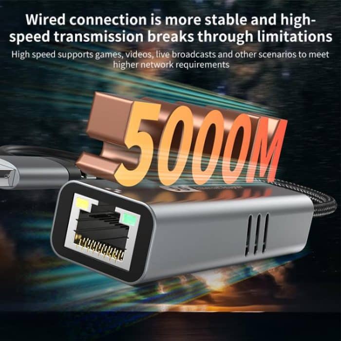 USB-C / Typ-C und USB3.0 auf RJ45 5G Gigabit Kabelgebundener Ethernet-Netzwerkadapter, USB-C / Type-C and USB3.0 to RJ45 Adapter – Bild 5