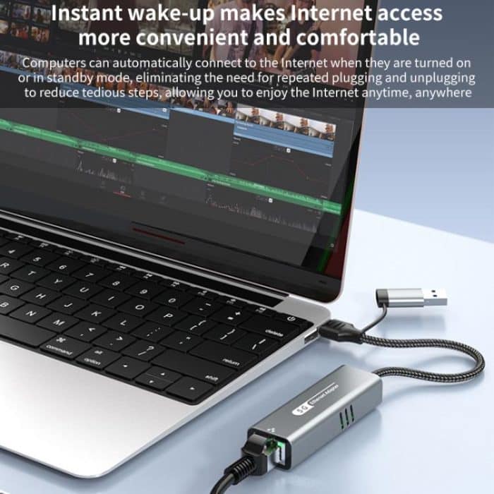 USB-C / Typ-C und USB3.0 auf RJ45 5G Gigabit Kabelgebundener Ethernet-Netzwerkadapter, USB-C / Type-C and USB3.0 to RJ45 Adapter – Bild 9