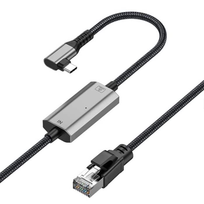 EDA0076630.jpg 2 m RJ45 auf USB-C/Typ-C seitlich gebogenes Hochgeschwindigkeits-Netzwerkkarten-Ethernet-Kabel – Bild 1
