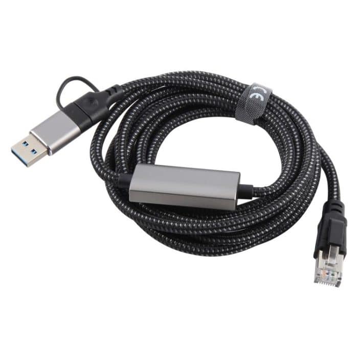 2 m RJ45 auf USB-C/Typ-C seitlich gebogenes Hochgeschwindigkeits-Netzwerkkarten-Ethernet-Kabel – Bild 2