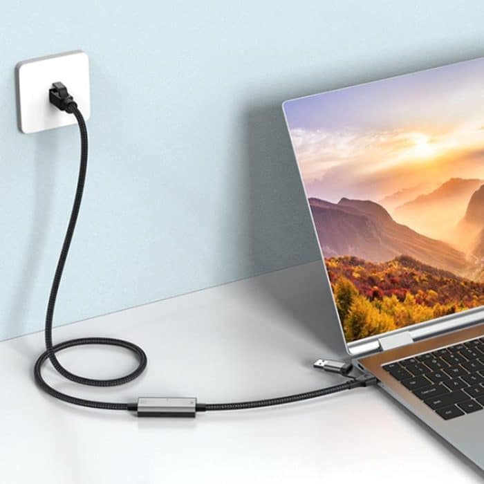 2 m RJ45 auf USB-C/Typ-C seitlich gebogenes Hochgeschwindigkeits-Netzwerkkarten-Ethernet-Kabel – Bild 7