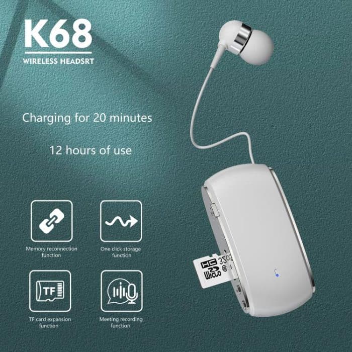 K68 Card Business Collar Clip Type Single Ear Bluetooth Earphones – Bild 2