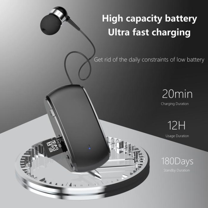 K68 Card Business Collar Clip Type Single Ear Bluetooth Earphones – Bild 5