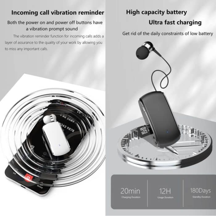 K68 Card Business Collar Clip Type Single Ear Bluetooth Earphones – Bild 9