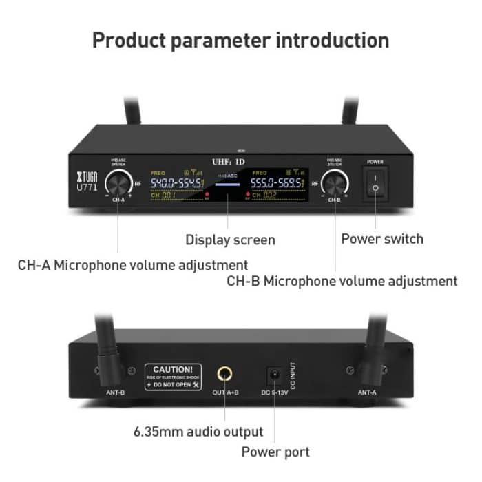 XTUGA U-771 UHF Lapel Two Way Radio Wireless Microphone, 2 Microphone + Host, 2 BodyPacks + Host, 1 Mic + 1 BodyPacks + Host – Bild 2
