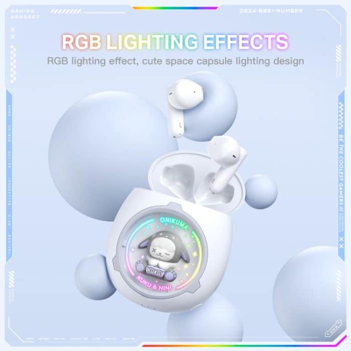 ONIKUMA T302 RGB Cute Unique Doll BT 5.4 Wireless Earphones, White, Pink – Bild 7