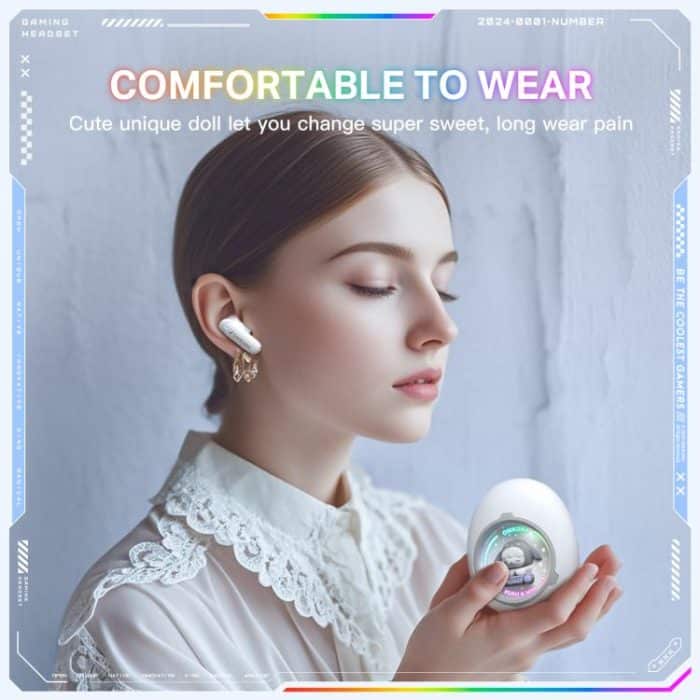 ONIKUMA T302 RGB Cute Unique Doll BT 5.4 Wireless Earphones, White, Pink – Bild 8
