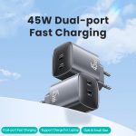 USAMS CC305 T66 45W Dual USB-C / Type-C GaN Fast Charger, EU Plug, CC305 – Bild 2
