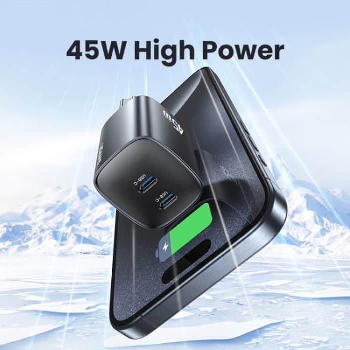 USAMS CC305 T66 45W Dual USB-C / Type-C GaN Fast Charger, EU Plug, CC305 – Bild 5