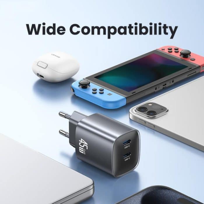 USAMS CC305 T66 45W Dual USB-C / Type-C GaN Fast Charger, EU Plug, CC305 – Bild 6