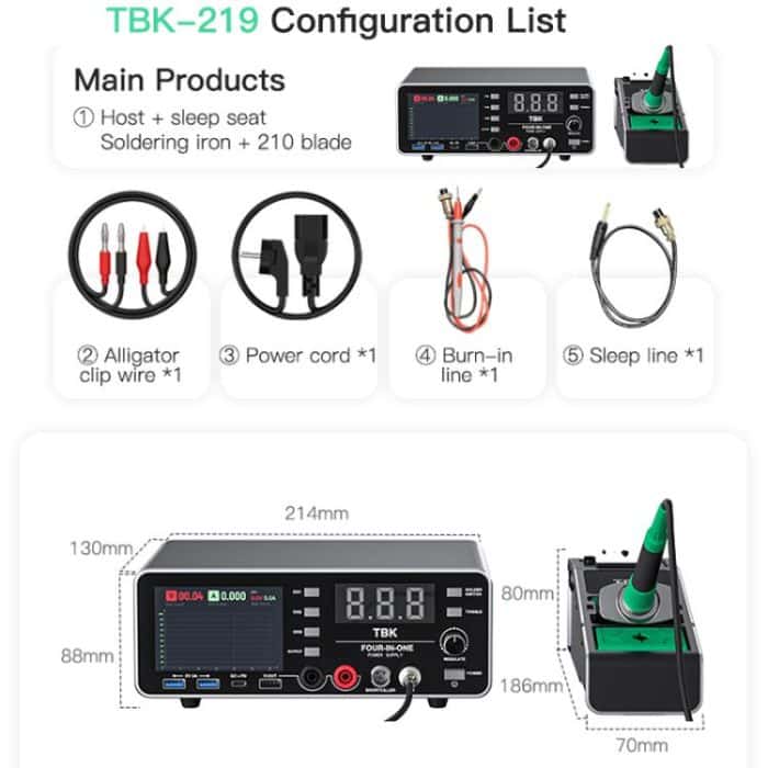 TBK-219 20V / 5A All-purpose Integrated Workstation Power Supply with C210 Soldering Iron, US Plug, AU Plug, EU Plug, UK Plug – Bild 3