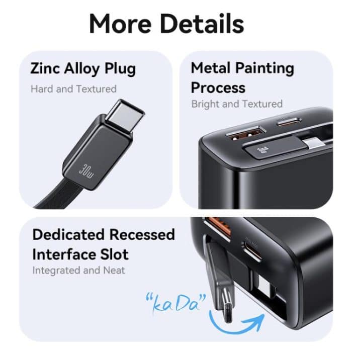 USAMS CC296 30W Schnellladegerät mit einziehbarem USB-C / Typ-C Kabel, EU Plug – Bild 9