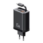 USAMS CC299 65W Fast Charger With Retractable USB-C / Type-C Cable, EU Plug