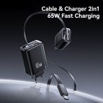 USAMS CC299 65W Fast Charger With Retractable USB-C / Type-C Cable, EU Plug – Bild 2