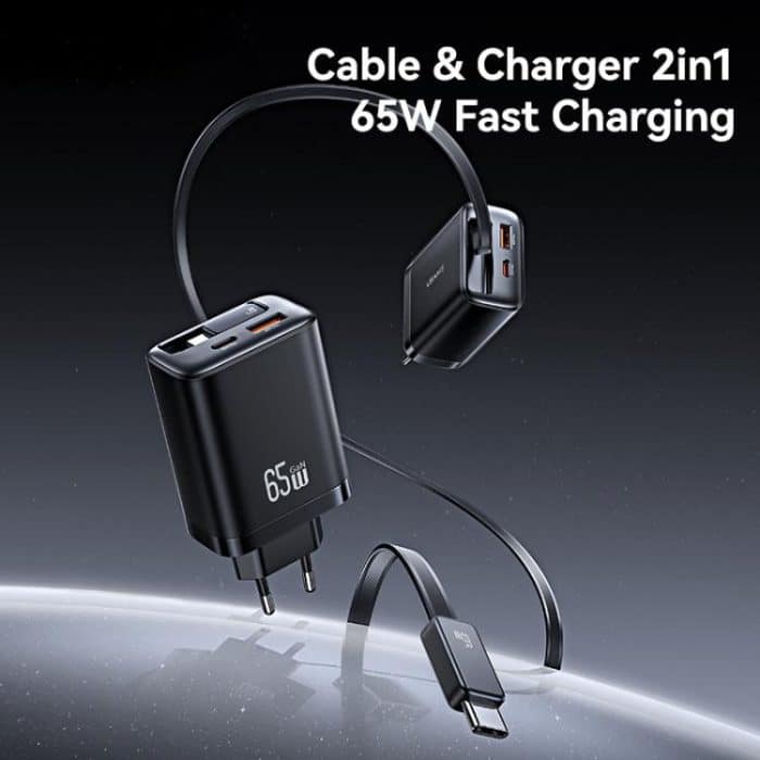 USAMS CC299 65W Fast Charger With Retractable USB-C / Type-C Cable, EU Plug – Bild 2