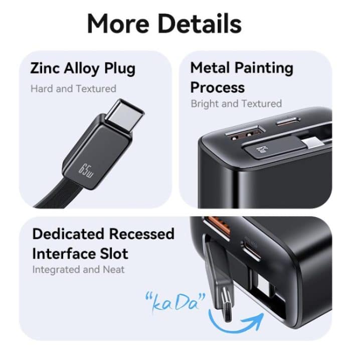 USAMS CC299 65W Fast Charger With Retractable USB-C / Type-C Cable, EU Plug – Bild 9