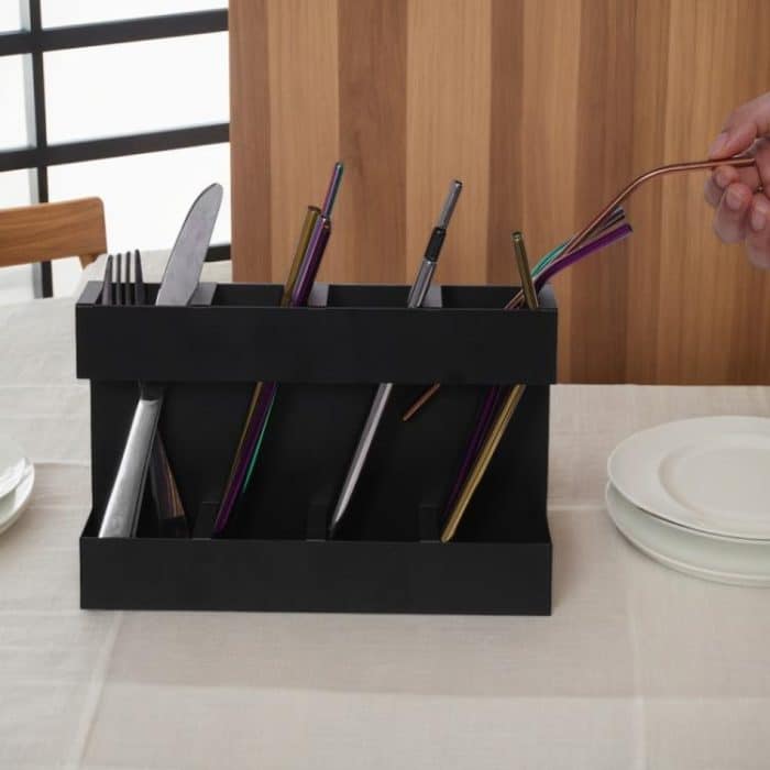 Four-grid Straw Cutlery Metal Storage Rack Kitchen Organizer without Soft Magnetic Sheet, without Soft Magnetic Sheet – Bild 5