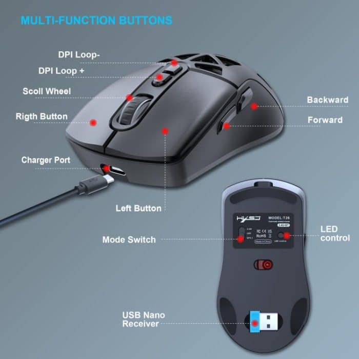 HXSJ T26 Dual Modes 2.4G BT5.1 Rechargeable Wireless Mouse, T26 – Bild 11