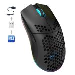 HXSJ T66 3 Modes Wired 2.4G BT5.3 Wireless RGB Rechargeable Mouse, T66
