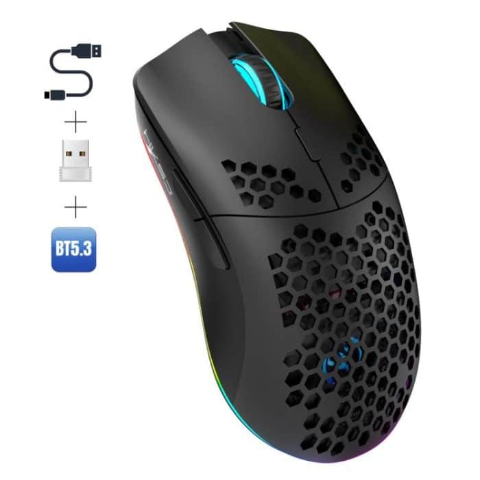 HXSJ T66 3 Modes Wired 2.4G BT5.3 Wireless RGB Rechargeable Mouse, T66 – Bild 1