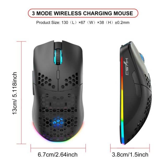 HXSJ T66 3 Modes Wired 2.4G BT5.3 Wireless RGB Rechargeable Mouse, T66 – Bild 13