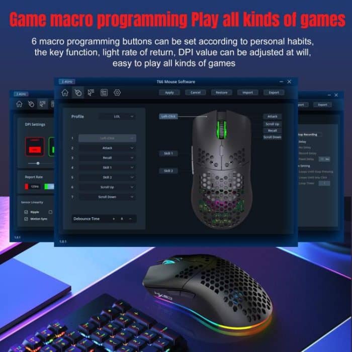 HXSJ T66 3 Modes Wired 2.4G BT5.3 Wireless RGB Rechargeable Mouse, T66 – Bild 6